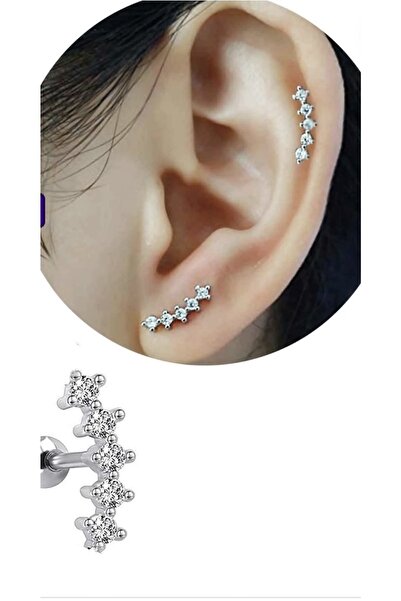BY DİLEK ÇETİN ACCESSORY Çelik 5 Taşlı Kıkırdak Helix Tragus Piercing (1adet)