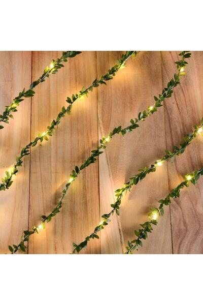 ORİJİNALDÜKKAN 3 Metre Led Işıklı Sarmaşık Yapay Yeşil Şerit Yaprak Dekoratif Süsleme Peri Tel Led Ampul