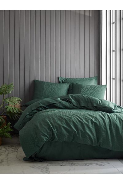 Cotton Box طقم غطاء لحاف ساتان جاكار مزدوج Hexa Green Emh