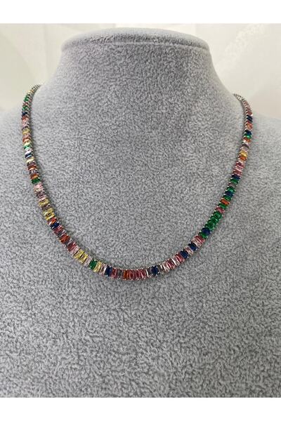 Luck Aksesuar Çok Renkli Su Yolu Baget Kesim Zirkon Taşlı Kolye