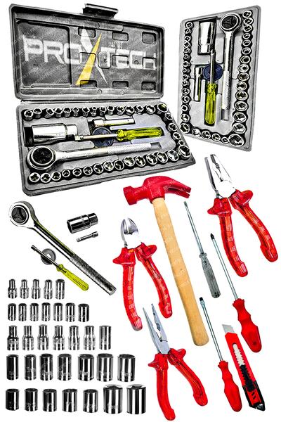 PROXTECH Çok Fonksiyonlu 48 Parça Krom Çelik Cırcırlı Lokma Pense,yankeski,tornavida Kontrol Kalemi Ful Paket