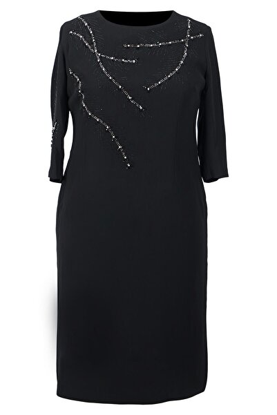 SpringStore Siyah Taş Işlemeli Büyük Beden Abiye Elbise