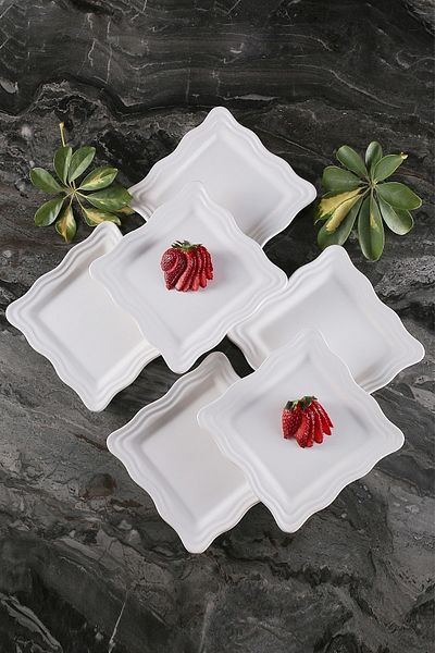 ŞURA MUTFAK Set of 6 White Serenade Cake Plates 19x19cm Cake Plate