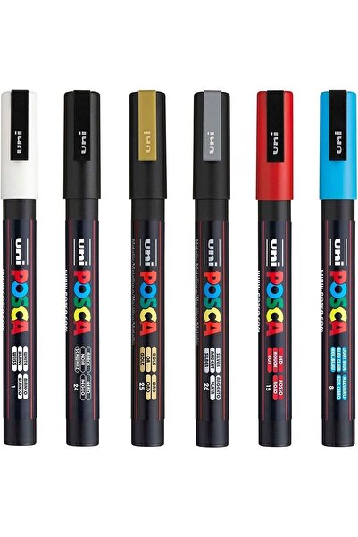 Uni قلم ماركر بوسكا PC-3m (0.9-1.3mm) مجموعة من 6 ألوان شعبية
