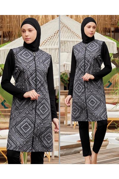 ROZAMAY Acrab 9035 Full Size Lycra Digital Pattern Hijab Swimsuit