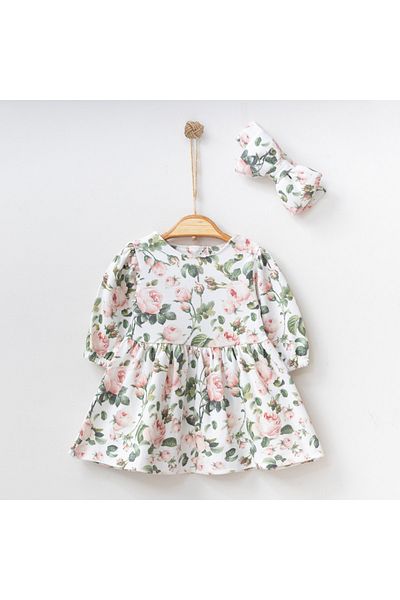 Minimus Rose Garden Baby Girl Cotton Bandana Dress Newborn Baby Girl Suit Ecru Baby Dress