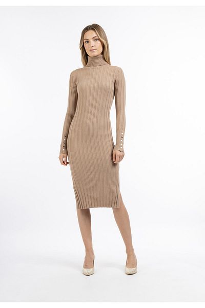 Dreimaster Strick Langarmkleid midi