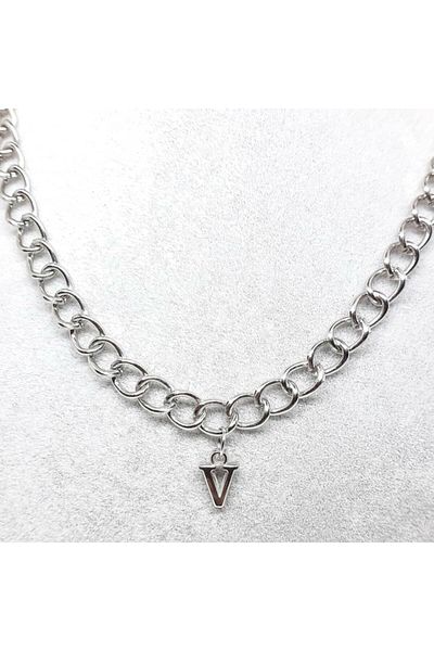 AlpCollection قلادة Bts V مكتوبة باللون الفضي مع سلسلة 45 سم هدية