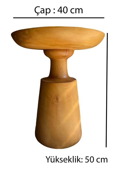 Evnalia 50 Cm Mantar Tekli Yan Sehpa Orta Boy Ihlamur Ağacı Masif Ahşap Ceviz Ince Boğum Çap:40 Cm (1 Adet)