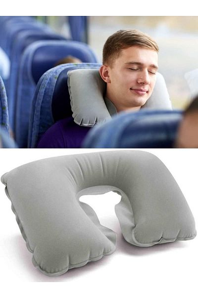 MasterCar Orthopedic Gray Inflatable Foldable Neck Pillow