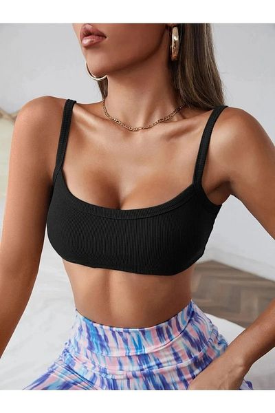 Gofeel Women's Rope Strap Black Color Harajuku Women's Crop Blouse T-Shirt