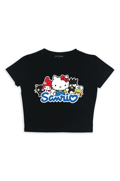 Gofeel Sanrio Hello Patterned Black Color Harajuku Women's Crop Blouse T-Shirt