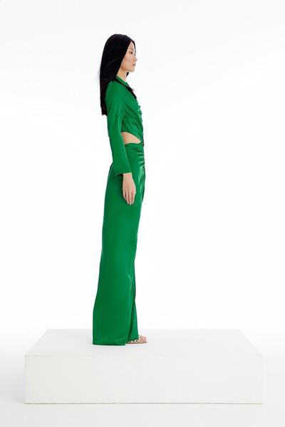 rue Low-Cut Evening Green Dress