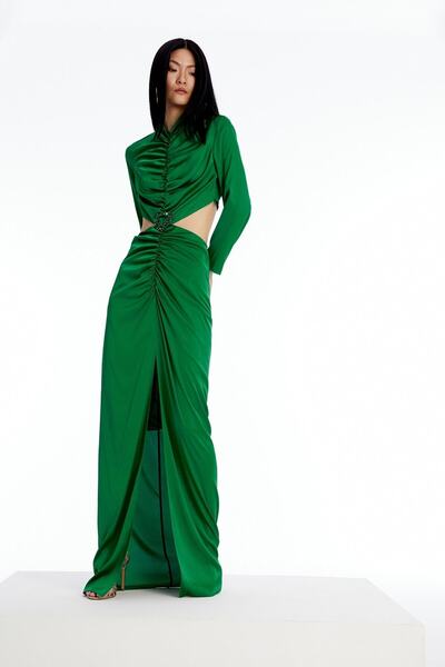 rue Low-Cut Evening Green Dress