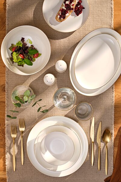 Emsan Galia Fine Bone 59 Parça 12 Kişilik Yemek Takımı Yuvarlak Gold