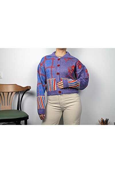 Bisou Düğme Detaylı Mor Renk Triko Hırka