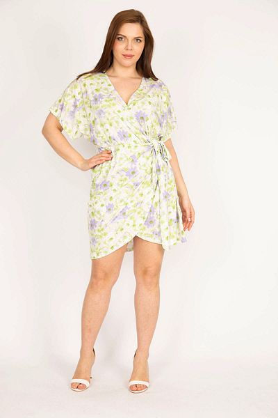 Şans Women's Lilac Large Size Closed Wrap Dress 65n36017