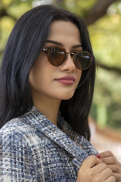 TomyHelf Unisex Sunglasses Brown Glass Brown Frame