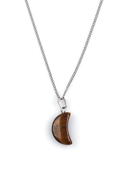 Alibaba Doğaltaş Tiger Eye Natural Stone Moon Model Necklace