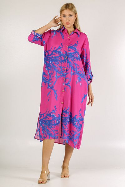 Chiccy Italian Lavender Purple Shirt Collar 3/4 Sleeve Buttoned Woven Dress