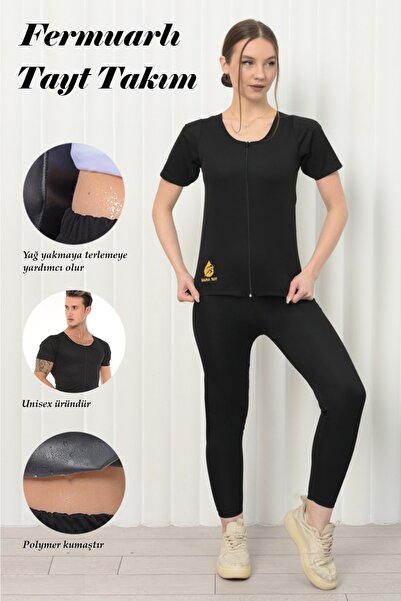 SAUNA SUIT Women's Slimming Slimming Sweating Zippered Tights Suit Set to Hel...