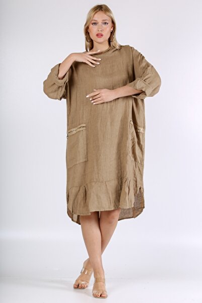 Chiccy Italian Mink 3/4 Sleeve Pocket Hooded Linen. Woven Dress
