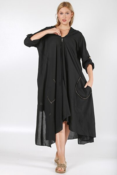 Chiccy Italian Black 3/4 Sleeve Tie Pocket Handcrafted Embroidered Woven Kimono Jacket