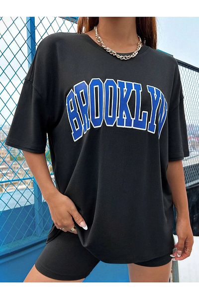 MODAGEN Μαύρο μπλουζάκι Unisex Oversize Brooklyn Printed