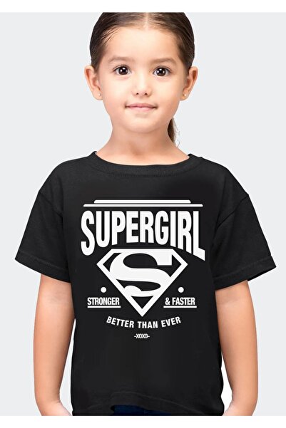 RYO FASHİON Tricou pentru copii Super Girl unisex cu mâneci scurte, negre
