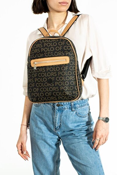 ImPolo Rucsac pentru femei Maya Black Camel Printed Dimensiune Mare Dimensiun...