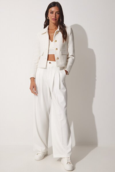 Happiness İstanbul Дамско тъкано сако от туид с копчета в цвят Dore WF00021