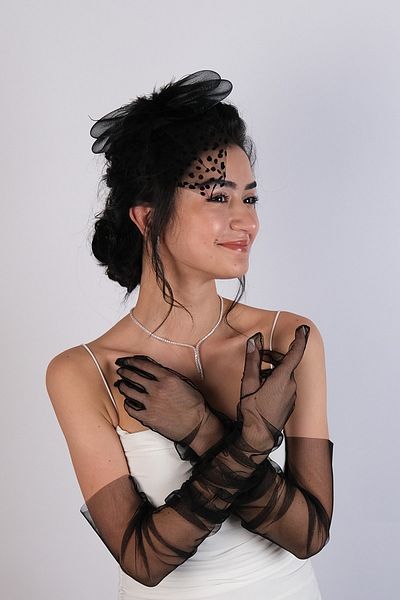 Hayalperest boncuk Polka Dot Costume Cap and Long Stylish Costume Handpiece Set