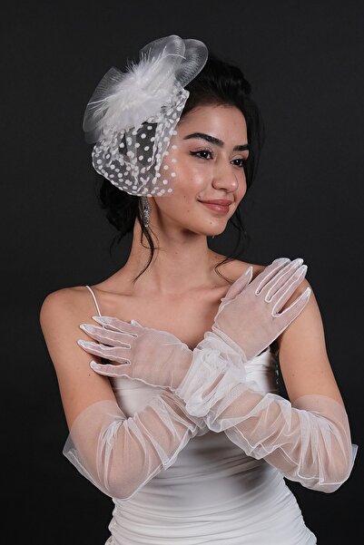 Es Pierre Polka Dot Bridal Voilet and Long Elbow Bridal Gloves