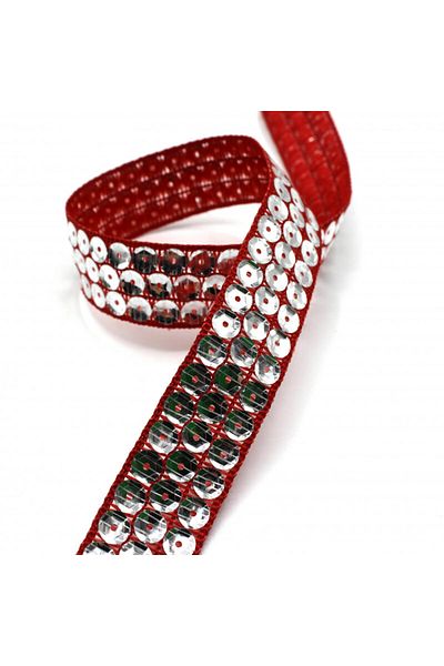 Turgut Brode Ribbon Silver Sequin Red