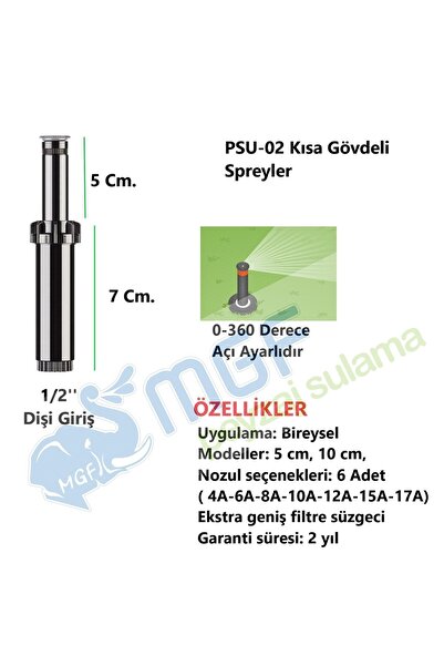 MGF PLAST 5 X Hunter Çim Sulama Sprey Fıskiye Kısa Gövde (7cm) Psu-02 12-a (3...