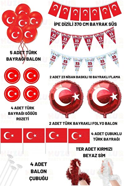 Huzur Party Store Milli Bayram Süsleme Paketi Rozet Balon Bayrak Balon Çubuğu...