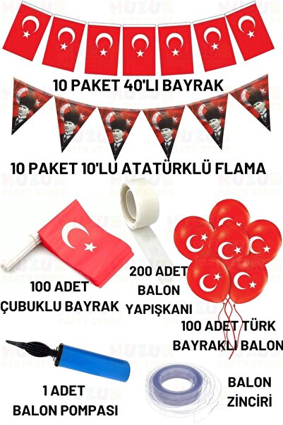 Huzur Party Store Milli Bayram Süsleme Paketi Bayrak Flama Türk Bayraklı Balo...