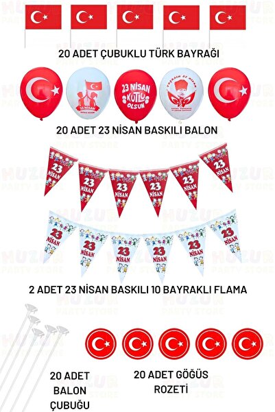 Huzur Party Store Milli Bayram Süsleme Paketi Bayrak 23 Nisan Balon Flama Tür...