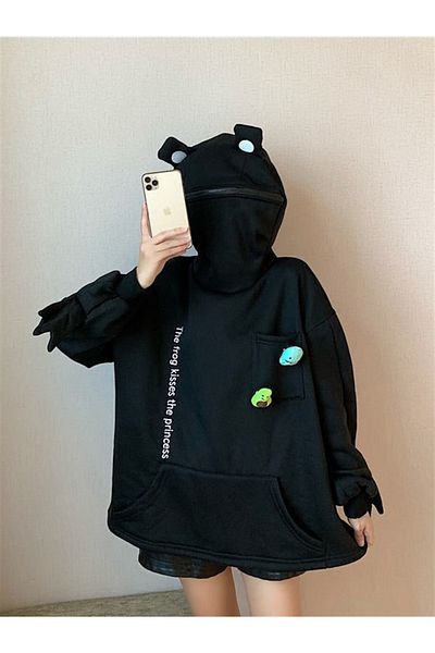 Planet Butik Frog Hoodie Black