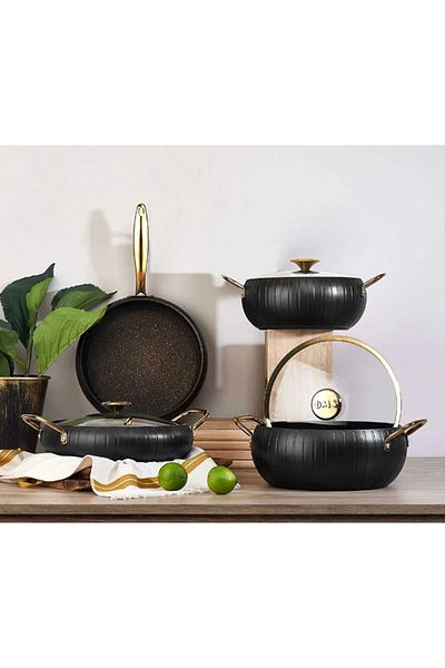 OMS Meridian Granite Black Gold 7 Piece Cookware Set 3528
