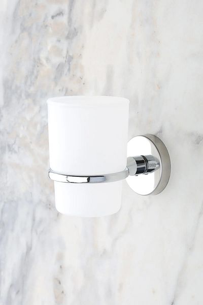 LaMiaSeta Θήκη οδοντόβουρτσας Chrome Επιτοίχια βάση οδοντόβουρτσας Οδοντόκρεμα Πλαστικό γυαλί