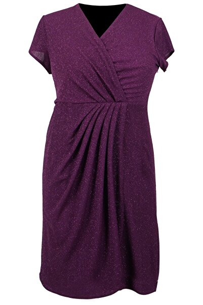 SpringStore Mürdüm Simli Kısa Büyük Beden Abiye Elbise