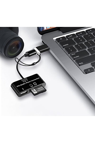 Alfais 5256 Type-c Micro Usb 3in1 Sd Micrsd Kart Okuyucu Otg Çevirici Kablosu