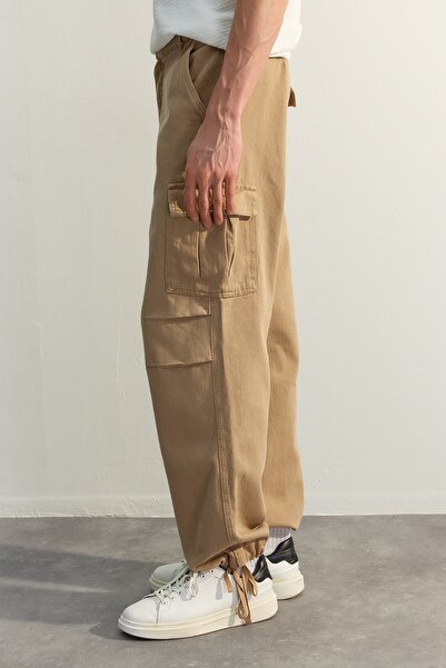 Trendyol Collection Limitovaná edice Mink Loose Fit Kalhoty na zavazování Tmnss23Pl00035