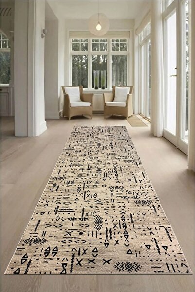 Dinarsu Embossed Anti-Slip Base Washable Gel Cutting Carpet Runner Scandinavian Cream