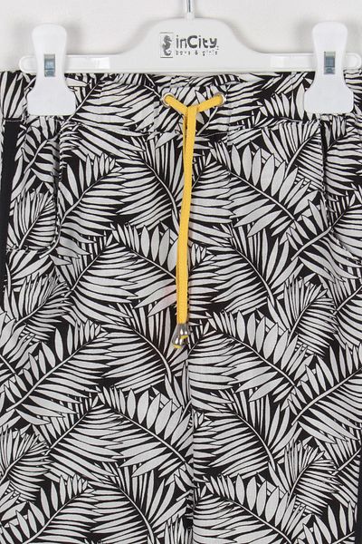 incity Girl's Leaf Patterned Black Pants