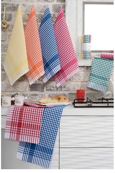 KAMİZ 8 Pieces Gingham Drying Cloth - Kitchen Towels - Hand Towels