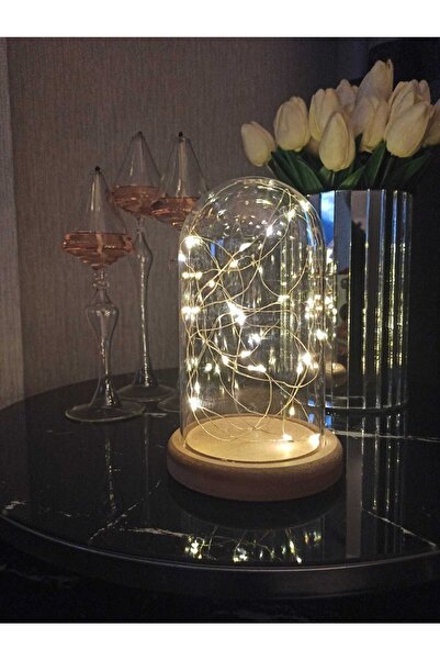 AUSVAR Teraryum Ters Fanus Ahşap Tabanlı Mika Cam 3 Mt Peri Led Piller Dahil