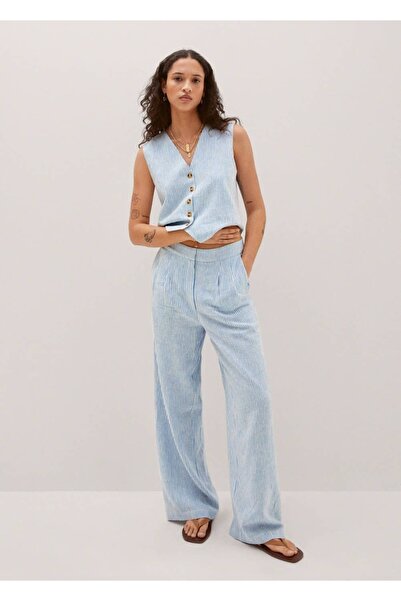 MANGO Woman Вузькі смугасті лляні штани