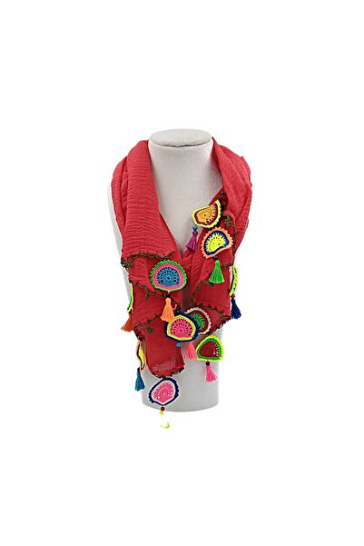 GÖNENKADIN Kırmızı Tılsımlı Neon Fular